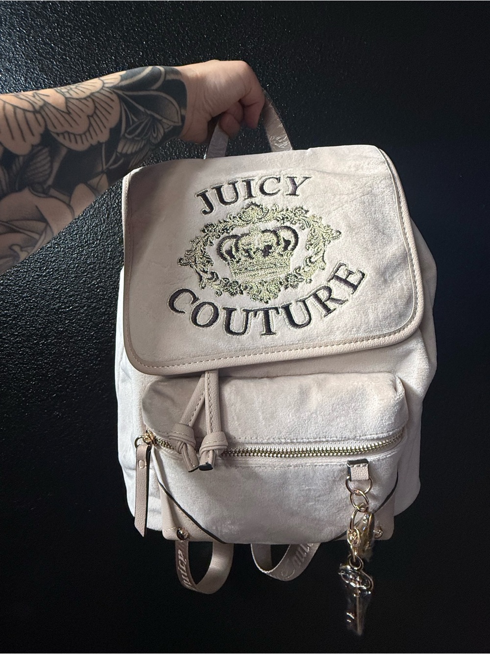 Juicy Couture Cream Mini Backpack with Embroidered Crest